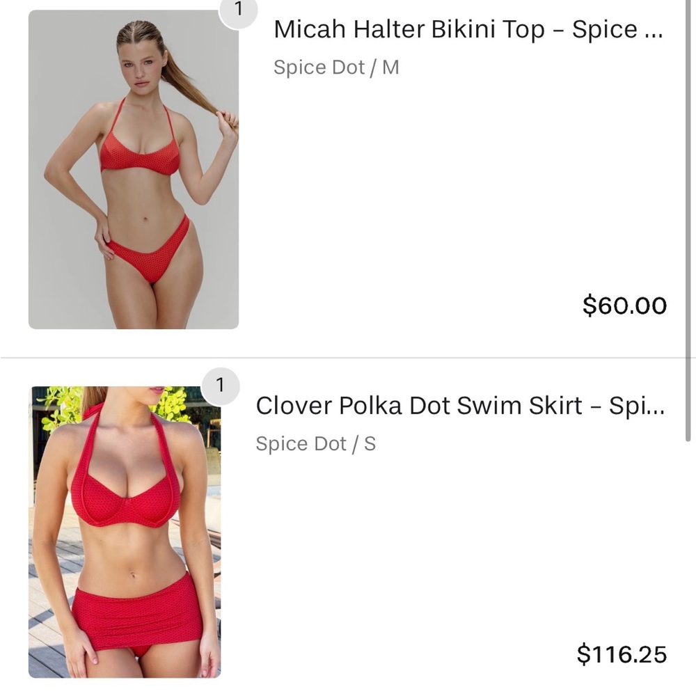 Frankie's Bikinis Red Micah Halter Top and Clover Swim Skirt